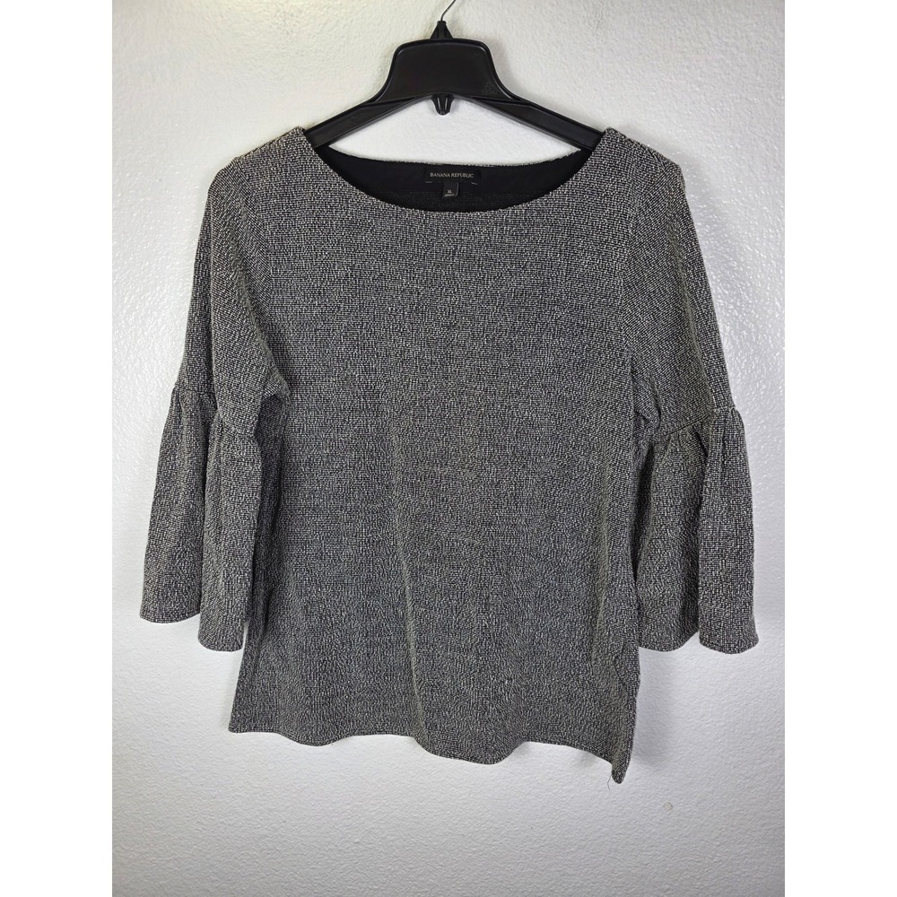 Banana Republic Women XL Gray Textured Knit Bell Sleeve Boat Neck Blouse Top